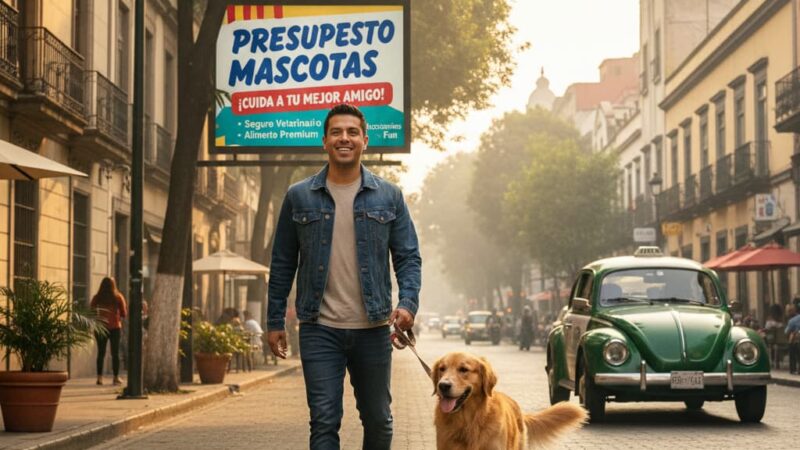 Dueño paseando a su perro en Ciudad de México, presupuesto de mascotas.